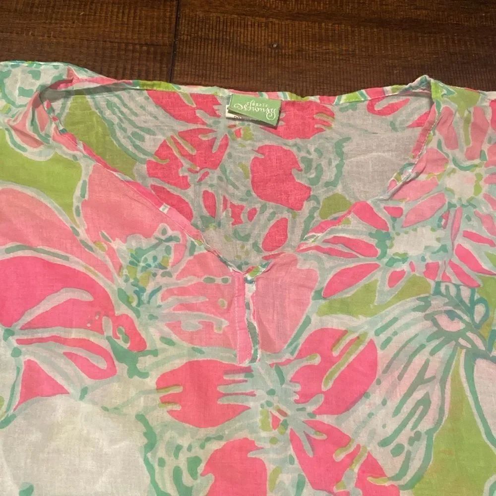 CLASSIC WHIMSY PINK AND GREEN POM POM TRIM COVER UP M/L LADIES - Picture 2 of 5